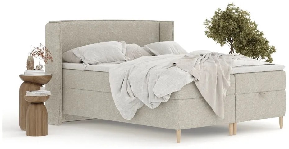 Világosszürke ágyneműtartós boxspring ágy 180x200 cm Monpelli – Maison de Rêve