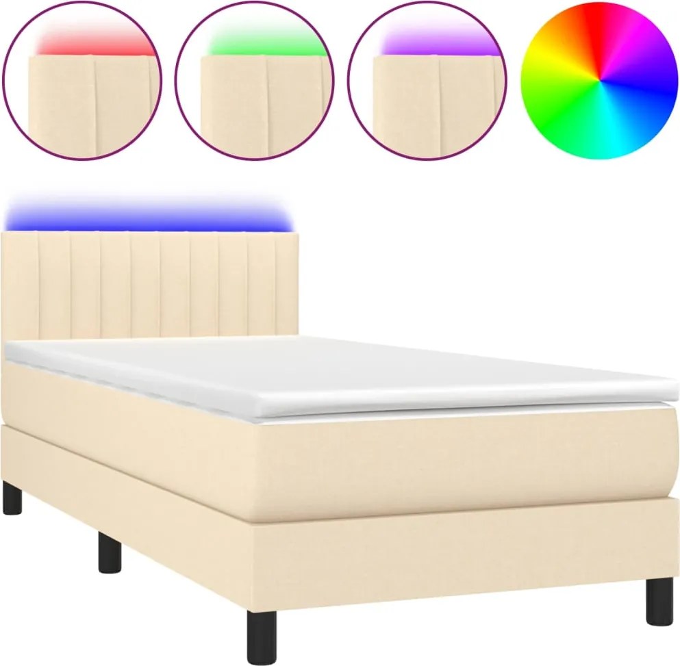 vidaXL krémszínű szövet rugós és LED-es ágy matraccal 100x200 cm