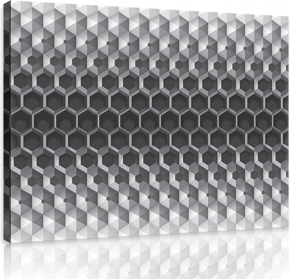 Vászonkép 100x75 Absztrakt geometria hatszögek háromdimenziós illúzió szürke