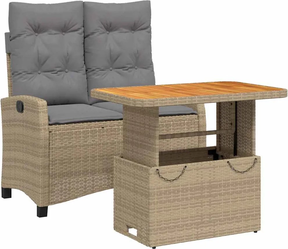 vidaXL 2 részes bézs polyrattan kerti étkezőgarnitúra párnákkal