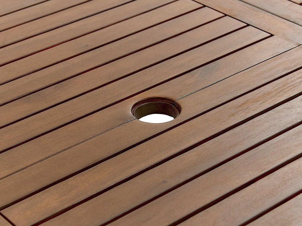 Sötétbarna akácfa kihúzható étkezőasztal 160 / 220 x 90 cm AMANTEA Beliani