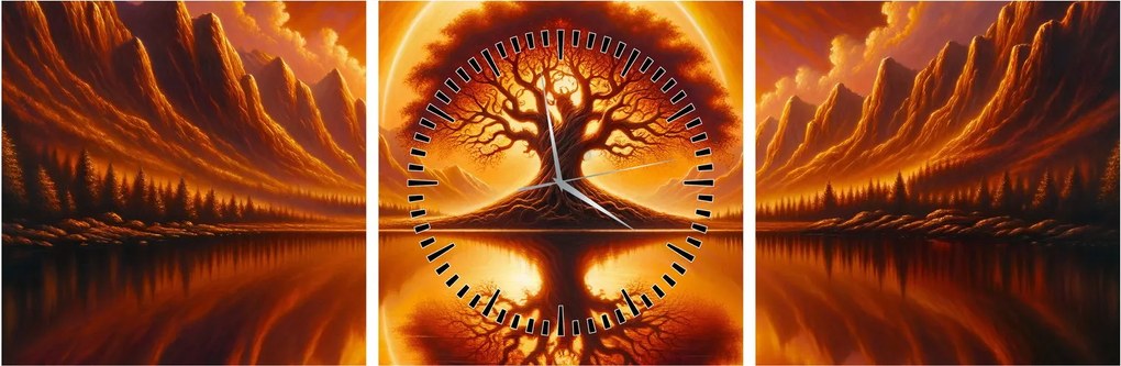 Kép – Fa a véres napban (órával) (90x30 cm)