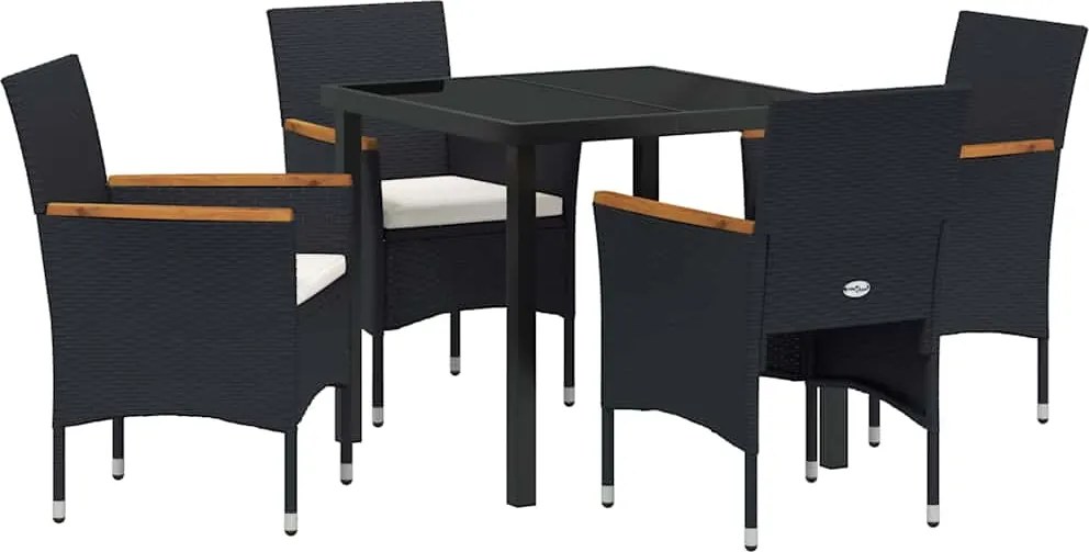 vidaXL Kert étkező szett párnával 5 pcs Fekete polirattan