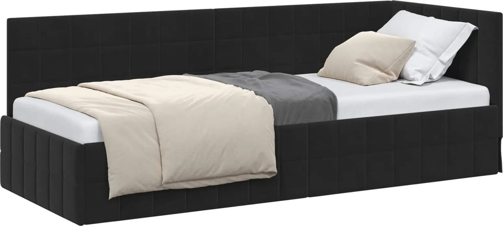 vidaXL Sarokágy keret fejtámlával Fekete 80 cm x 200 cm Bársony
