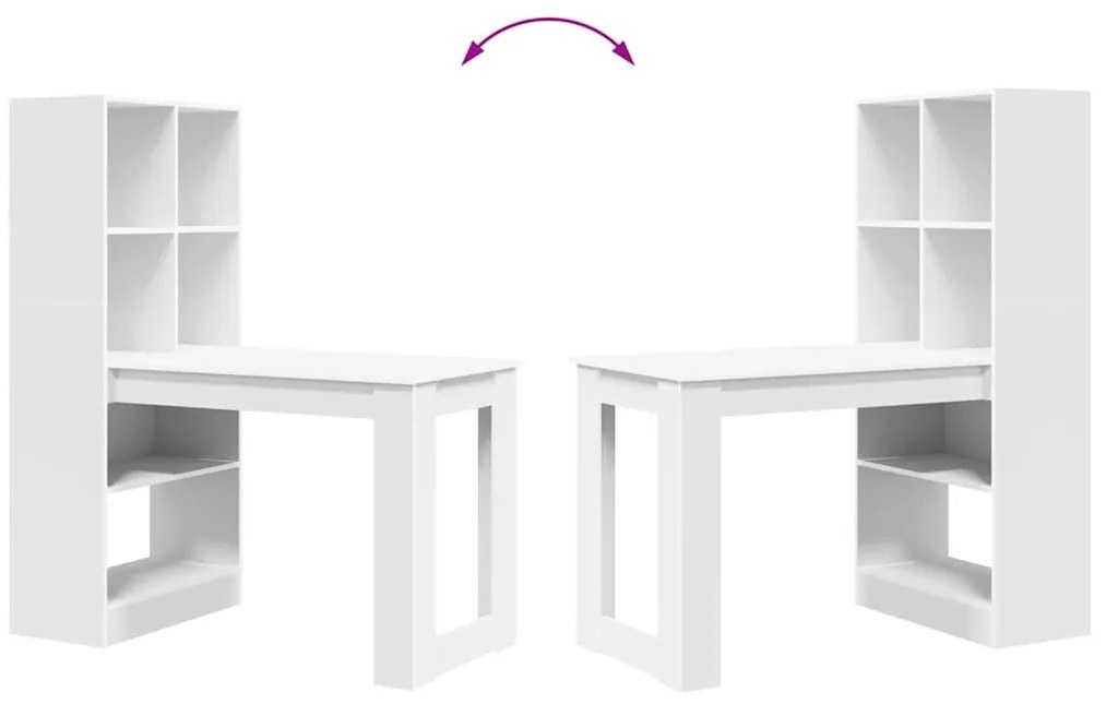 Asztal polcokkal tárolóval Fehér 122 x 67 x 145 cm Faanyag