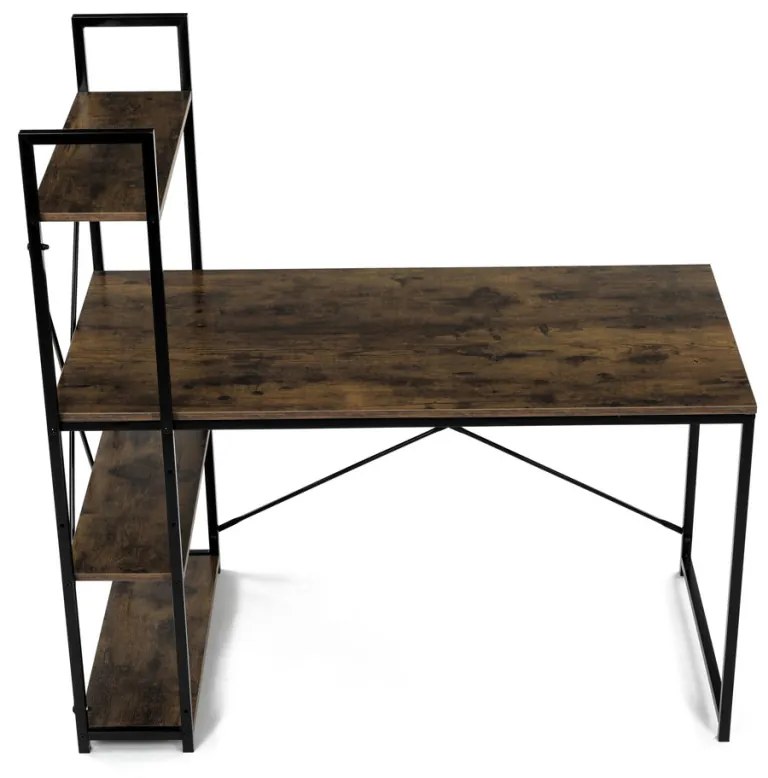 Birou cu raft, MDF, decor lemn vechi, metal negru