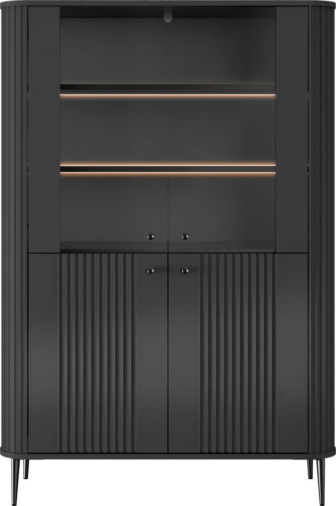Vesper négyajtós vitrin 103 cm - fekete / fekete lábak