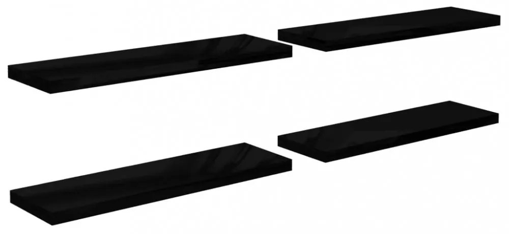 4 db magasfényű fekete MDF lebegő fali polc 120 x 23,5 x 3,8 cm