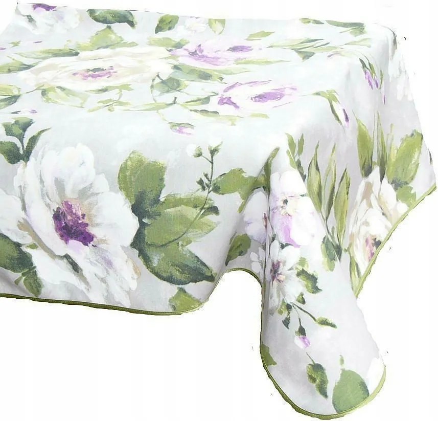 Abrosz dekoratív 140x300 szürke zöld lila levelek virágok szegéllyel