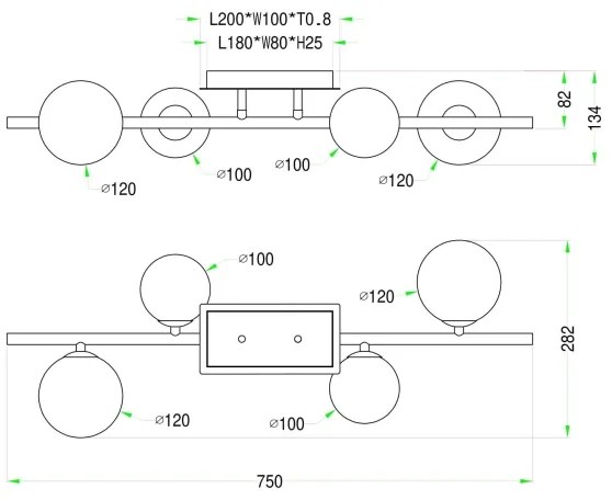 Wofi 7014-401W - LED Felületre szerelhető csillár VILLA 4xG9/3W/230V arany