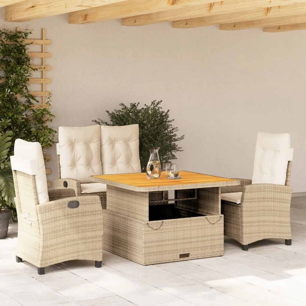 4 részes bézs polyrattan kerti étkezőgarnitúra párnákkal