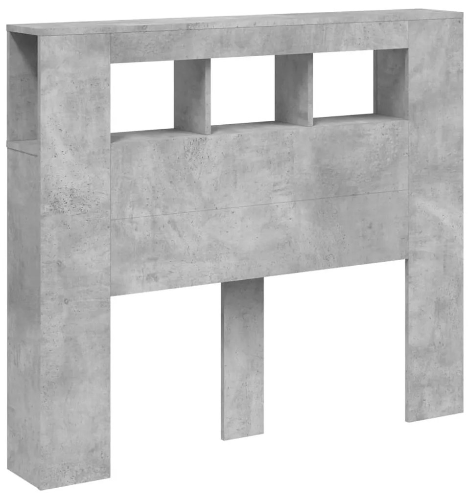 betonszürke szerelt fa LED-es fejtámla 120x18,5x103,5 cm