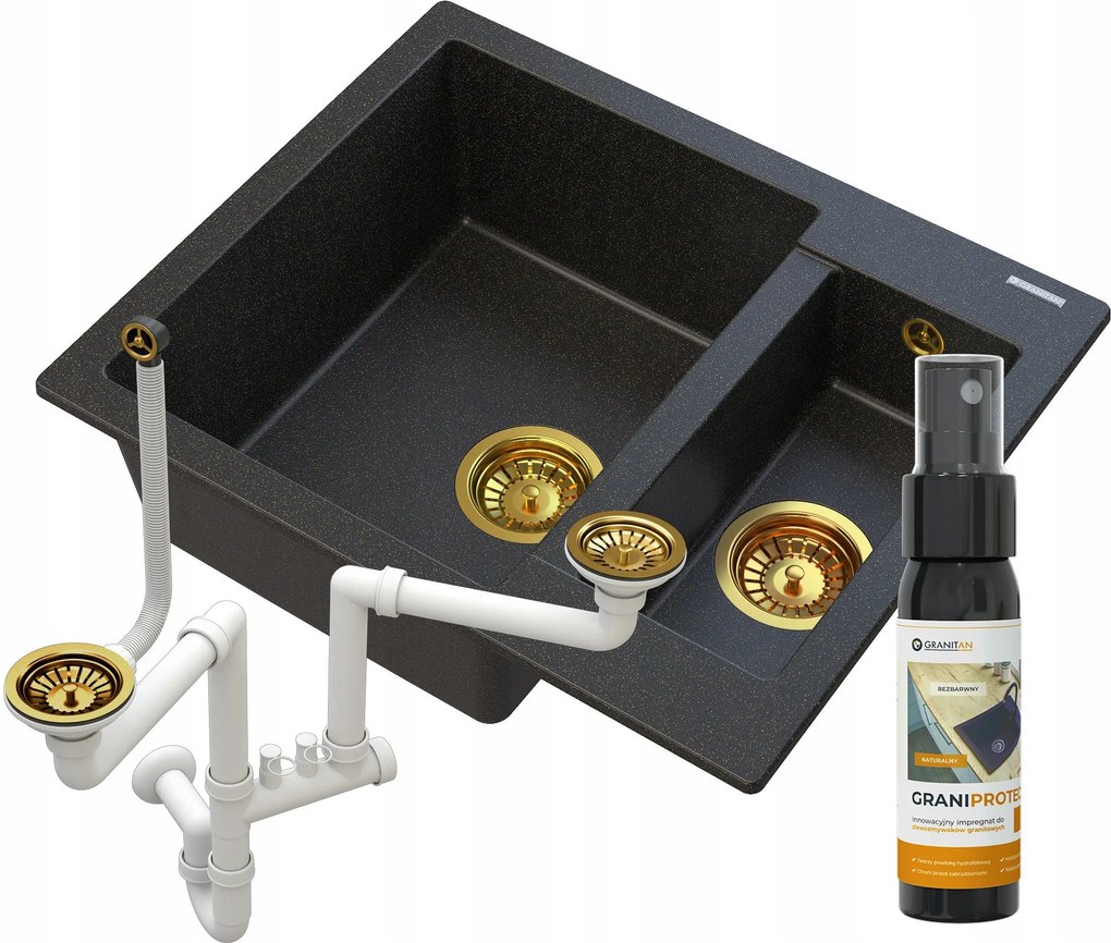 Fekete Gránit mosogató Arany Szemcsékkel