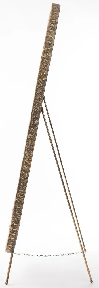 Ovális álló tükör óarany vastag fém dombormintás leveles keretben 157x58x51cm