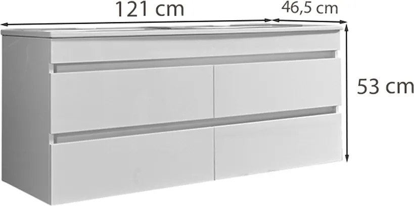 Cube 120 alsó fürdőszobabútor kerámia mosdóval 2 fiókos, magasfényű festett fehér