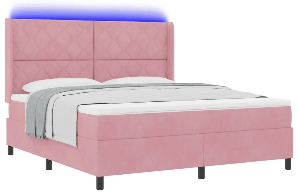 Boxspring Ágy Matrac & LED Rózsaszín 180x200 cm Bársony
