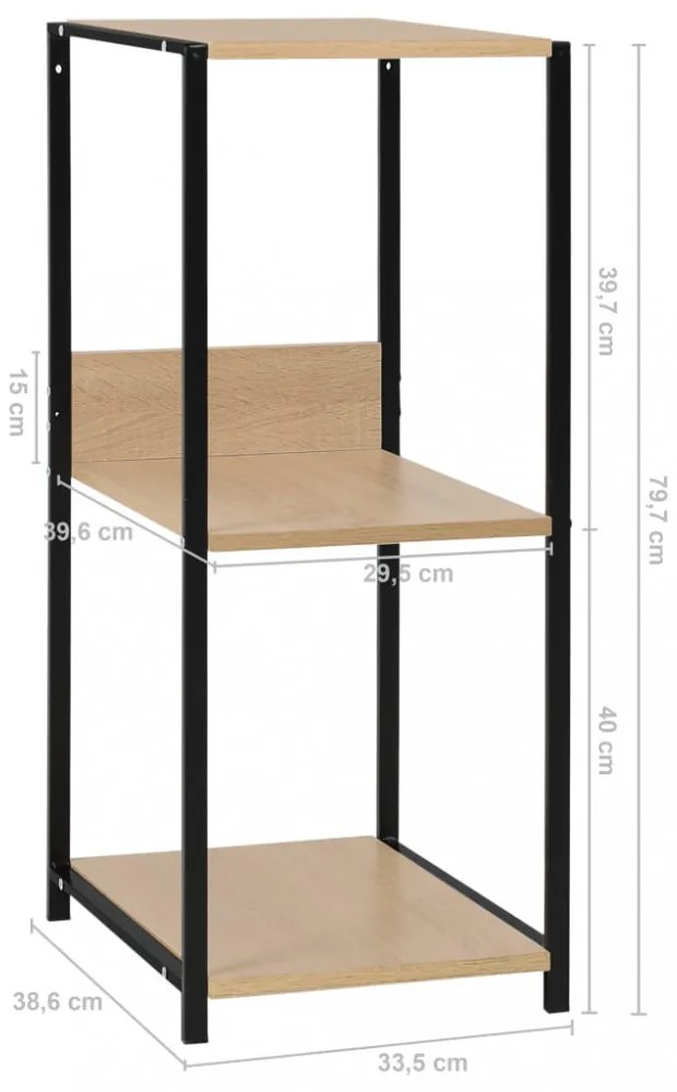 fekete és tölgyszínű szerelt fa könyvespolc 33,5x39,6x79,7 cm