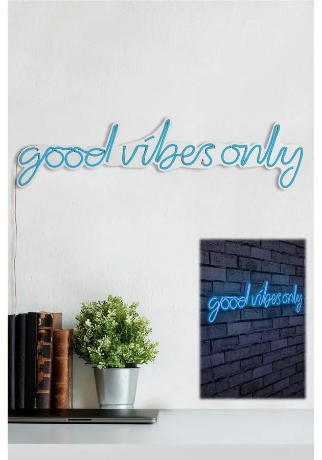 Műanyag LED-es fali dekoráció, Good Vibes Only - Blue