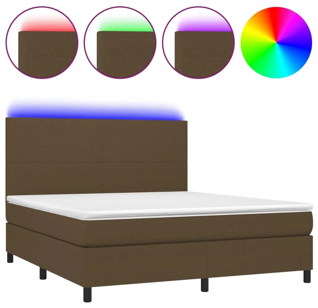 barna szövet rugós és LED-es ágy matraccal 160x200 cm
