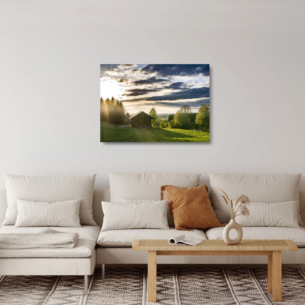 Kép egy házrol a réten (üvegen) (70x50 cm)