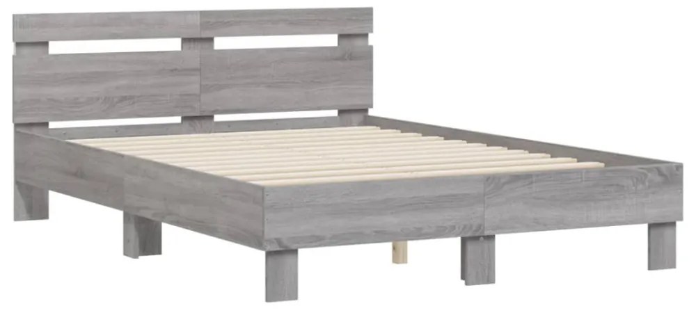 szürke sonoma színű ágykeret fejtámlával és LED-del 120x190 cm