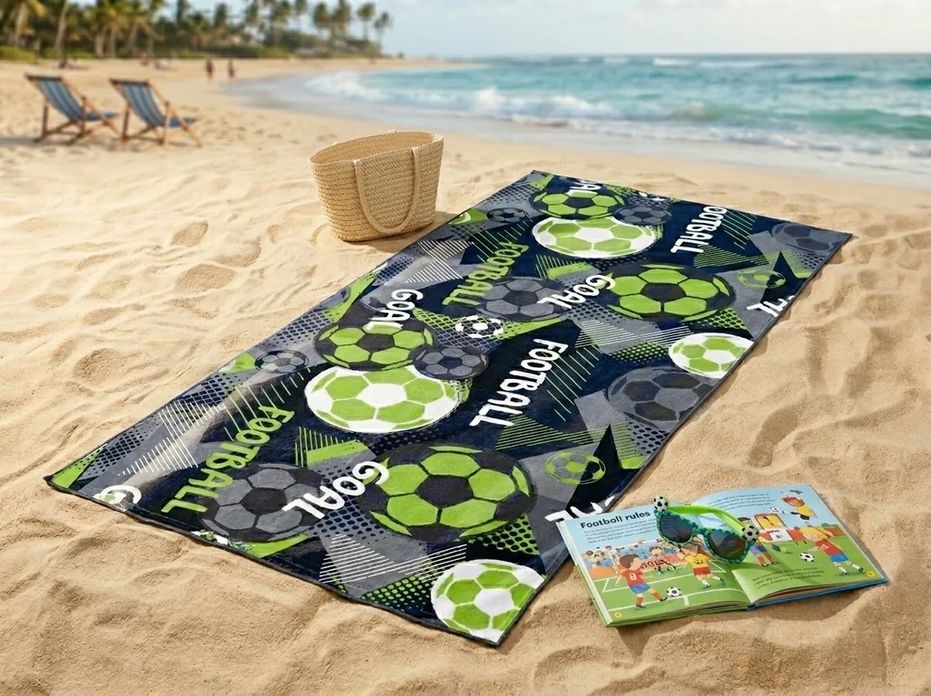 Gyorsan száradó XL strand fürdőlepedő GOAL színes 100 x 180 cm, 100% mikroszál