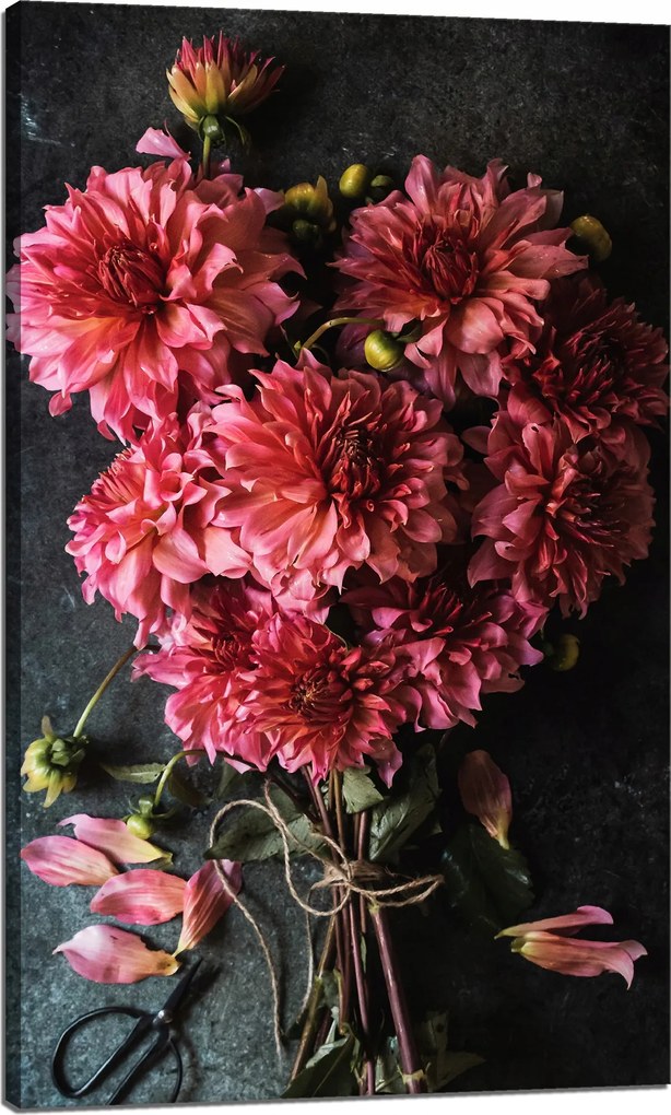 Vászonkép Botanika Dália csokor 60x100 cm