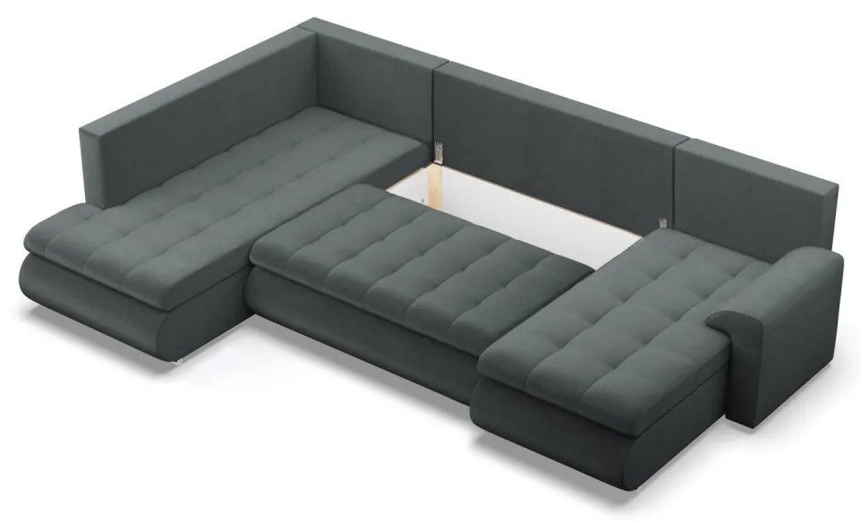 Tokio U sarokkanapé, 3 ágyneműtartóval, bársony, baloldali, szürke