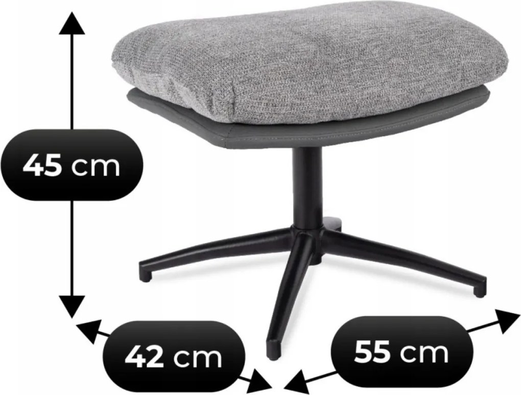 Forgó pihenőfotel lábtartóval szürke/fekete, FREMONT