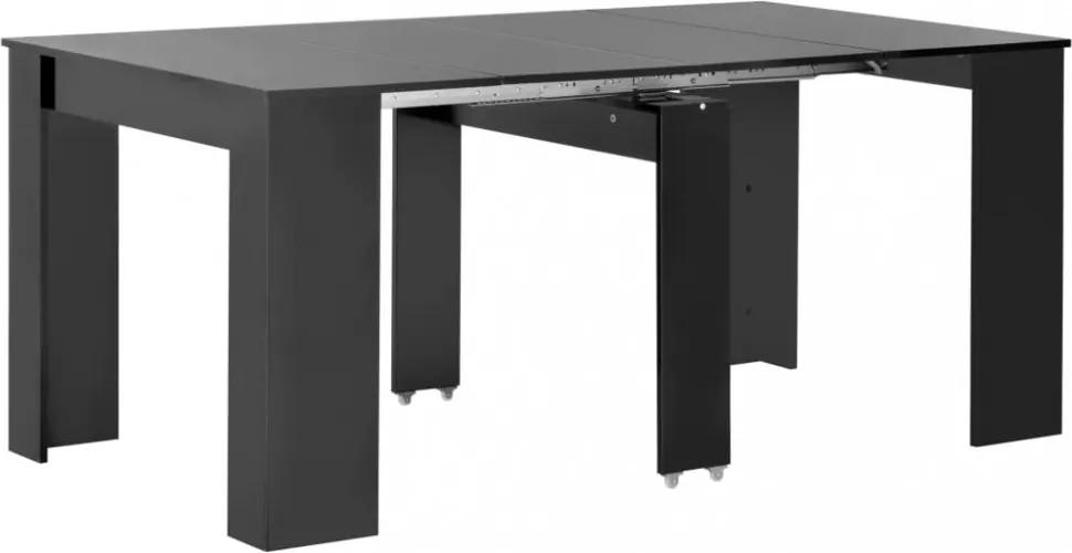 Magasfényű fekete kihúzható étkezőasztal 175 x 90 x 75 cm