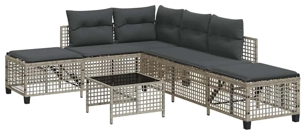 3 részes szürke polyrattan kerti sarokkanapészett párnákkal