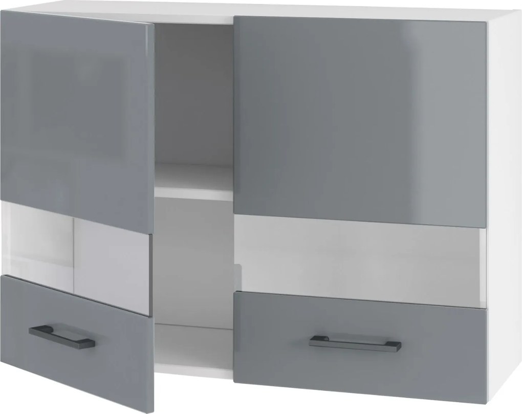 Konyhaszekrény Függő Felső Szürke Akril Fényes Vitrin 80 cm