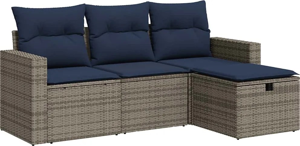 vidaXL 4 részes szürke polyrattan kerti ülőgarnitúra párnákkal