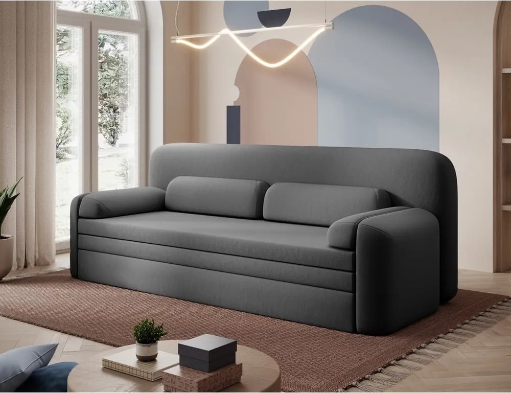 Szürkésbarna bársony kinyitható-tárolóhelyes kanapé 236 cm Elioss – ELTAP