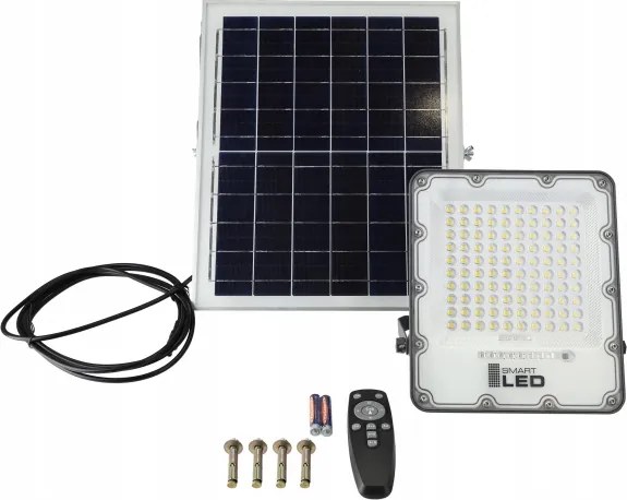 LED fényerőszabályozható napelemes reflektor LED/100W/3,2V 5000K 10500 mAh IP65 fekete + távirányító