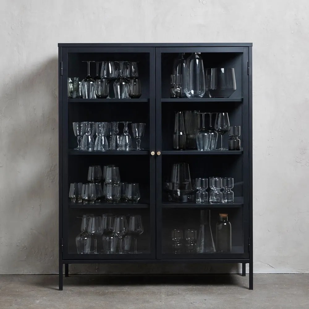 Fekete fém tálalószekrény 110x140 cm Carmel – Unique Furniture