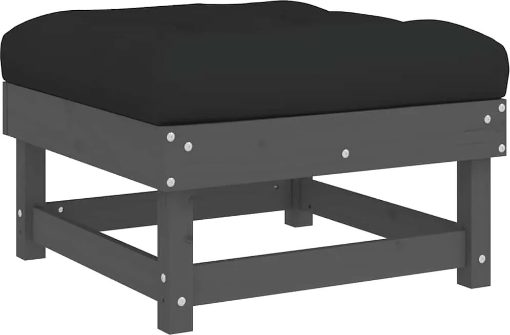 vidaXL szürke tömör fenyőfa kerti lábzsámoly párnával