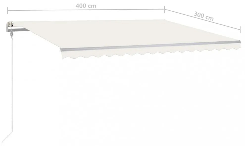 krémszínű kézzel kihúzható LED-es napellenző 4x3 m