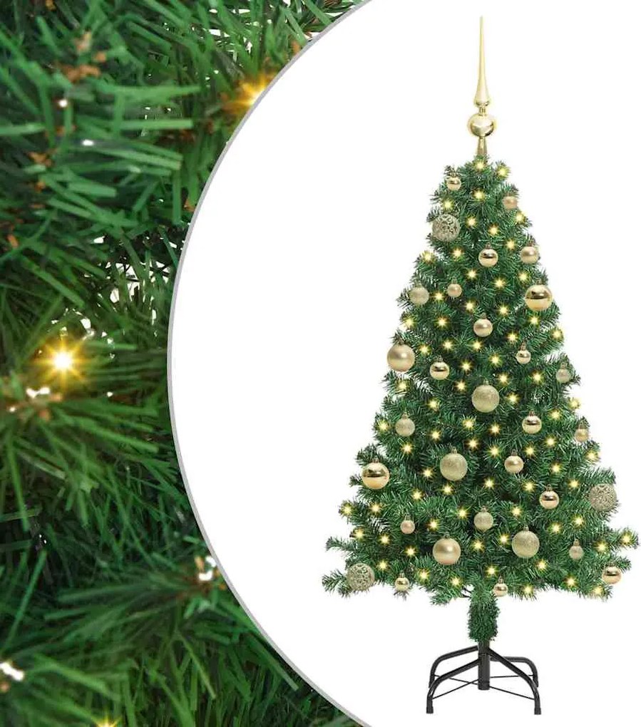 vidaXL Mű karácsonyfa 150 LED-del Zöld 120 cm PVC és Acél és Műanyag