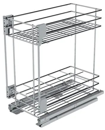 Konyhai fémrács, 450mm, fenéklapra szerelhető, ezüst szürke, teljes kihúzás, csillapított záródás, rejtett fióksín, 2 kosár SIGE, Green Line 003