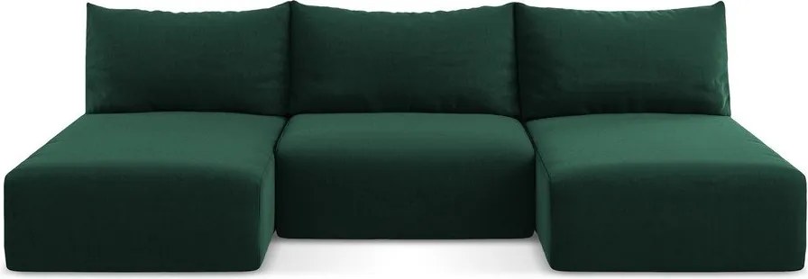 Sötétzöld bársony kinyitható-tárolóhelyes sarokkanapé (U alakú) Kalena – Makamii