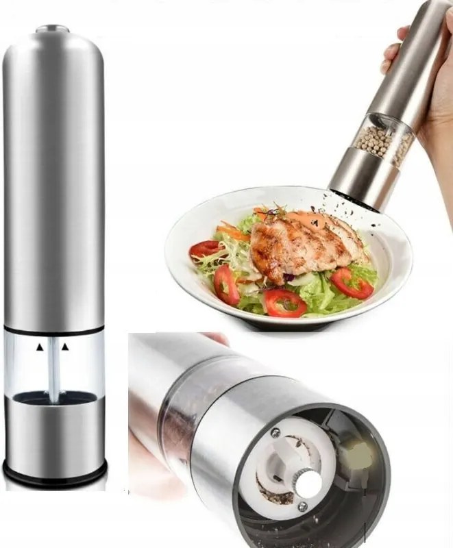 Elektromos só-bors daráló Led inox fém szürke állítható