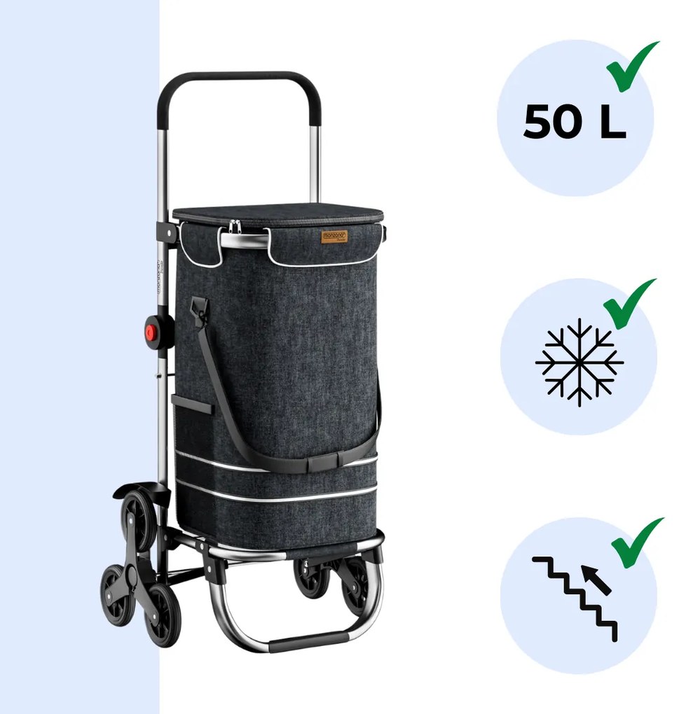 Jurhan COMFORT bevásárlótáska lépcsőjáró kerekekkel, 50l, fekete