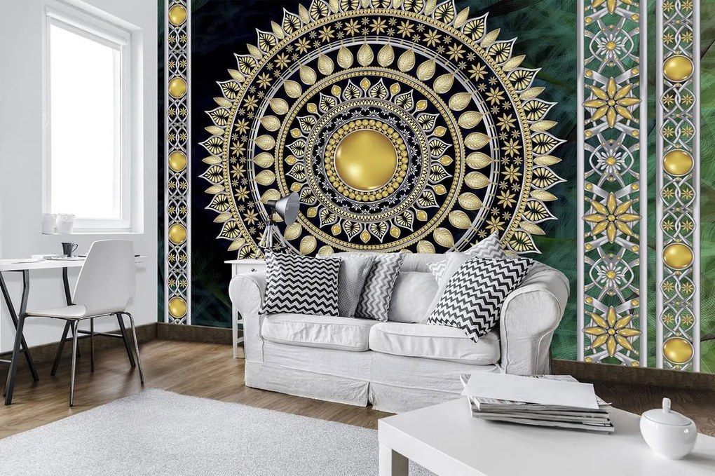 Fotótapéta - Arany mandala zöld színben (152,5x104 cm)