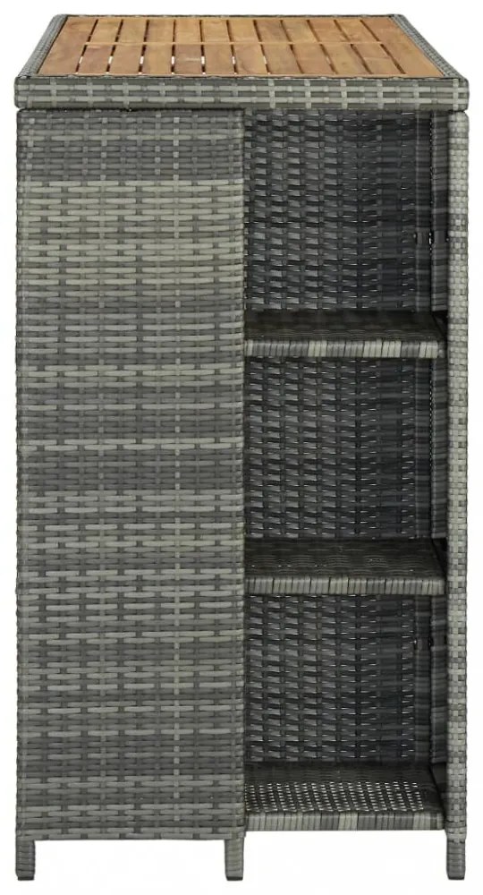 szürke polyrattan bárasztal tárolópolccal 120 x 60 x 110 cm