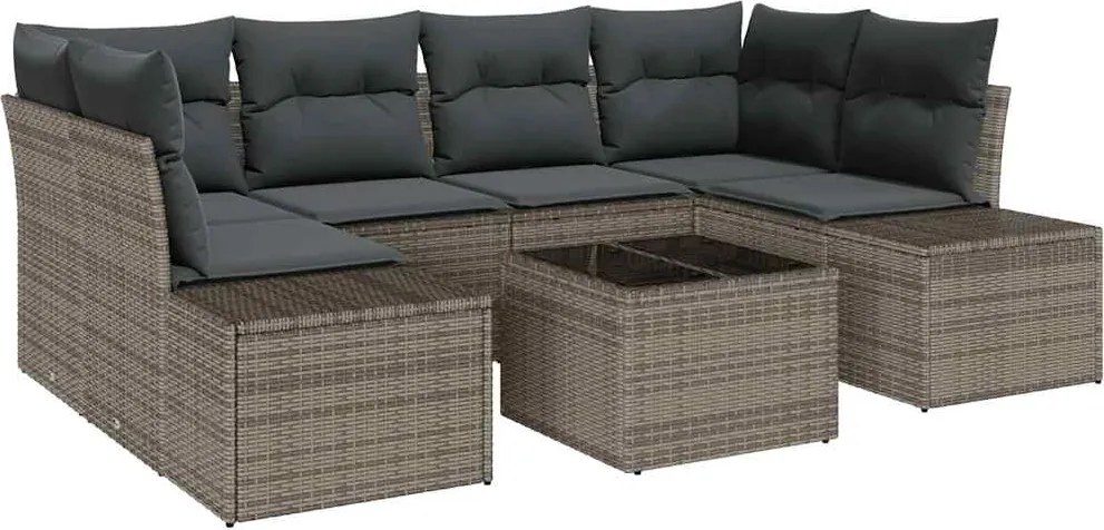 vidaXL Kerti Kanapé Szett párnával 7 pcs Szürke polirattan