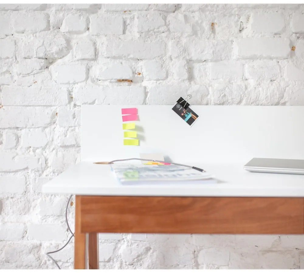 Luka Oak fehér íróasztal kőrisfa lábakkal, hossz 65 cm - Ragaba