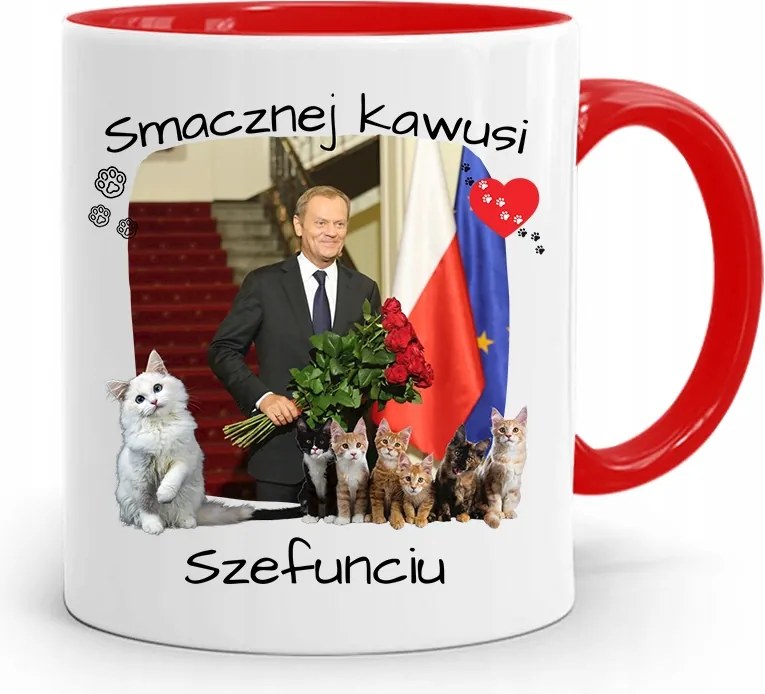 Donald Tusk Piros Bögre Platform Ajándék fényképes nyomtatással