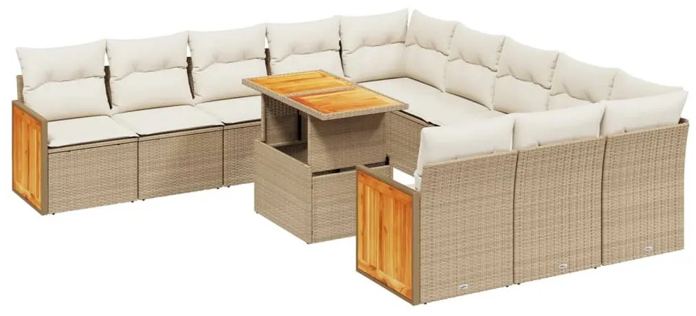 11 részes bézs polyrattan kerti ülőgarnitúra párnákkal