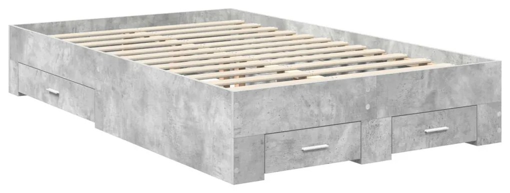 vidaXL Ágykeret fiókkal fejtámlával Beton Szürke 120 x 200 cm Faanyag
